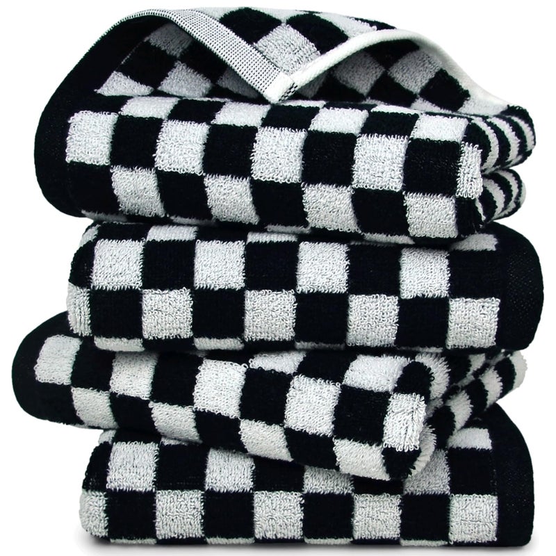 Jacquotha Black and White Hand Towels 4 Pack Cotton Decorative Bathroom Hand Towels Checkered Kitchen Decor 13 x 29