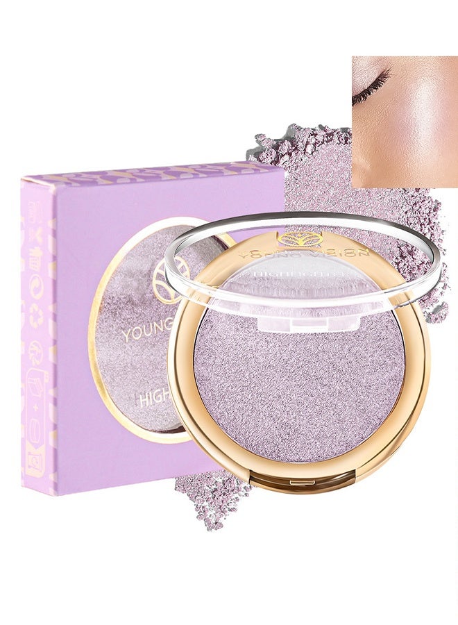 يونج فيجن هايلايتر ، لوحة بودرة هايلايتر مخبوزة ، ظلال لؤلؤية شفافة لامعة لمكياج هايلايتر للوجه ، بودرة أحمر الخدود الأرجواني / الوردي عالية الصبغة #04 - Image 1