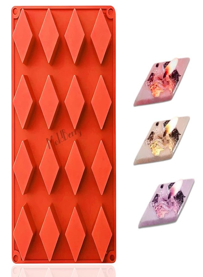 Moldberry Kaju Katli Candle Mold, 16-Cavity Diamond Shape Silicone Mould for Diwali Candles, Resin, Wax Melts & DIY Crafts | 11.6 x 6.9 Inch Non-Stick Multicolor Silicone Mould (Pack of 1) - Image 1