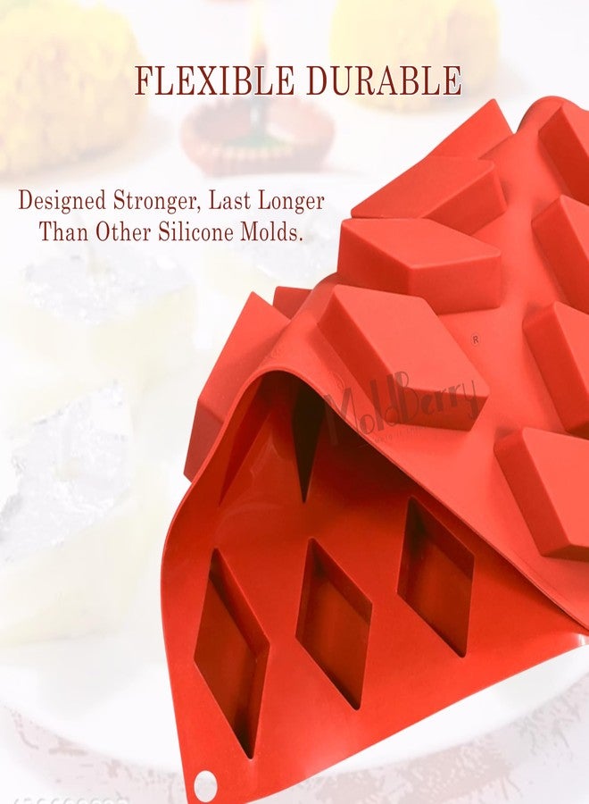 Moldberry Kaju Katli Candle Mold, 16-Cavity Diamond Shape Silicone Mould for Diwali Candles, Resin, Wax Melts & DIY Crafts | 11.6 x 6.9 Inch Non-Stick Multicolor Silicone Mould (Pack of 1) - Image 5