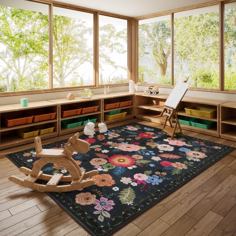 palohom 8x10 Area Rugs for Living Room: Washable Rug Non Slip Low Pile Soft Faux Wool Non Shedding Vintage Floral Large Carpet for Bedroom Dining Room Kitchen Nursery Under Table Home Office Farmhouse Indoor - Image 3