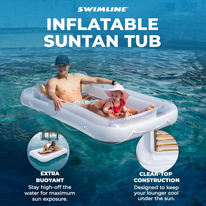 SWIMLINE Suntan Tub Classic Inflatable Tanning Lounge Float with Adjustable Pillow  Pool Lake River or Beach Raft with Rope  Patch 70 White  Gold 1Pack - Image 3
