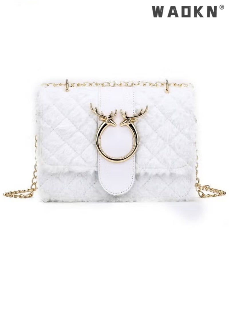 WAOKN Women's New Fashionable Shoulder Bag, Ladiesversatile Chain Bag, Lamb Plush Crossbody Bag Side Bag Sling Bag, Textured Hardware Commuting Carrying Bag Handbag Tote Bag - Image 1