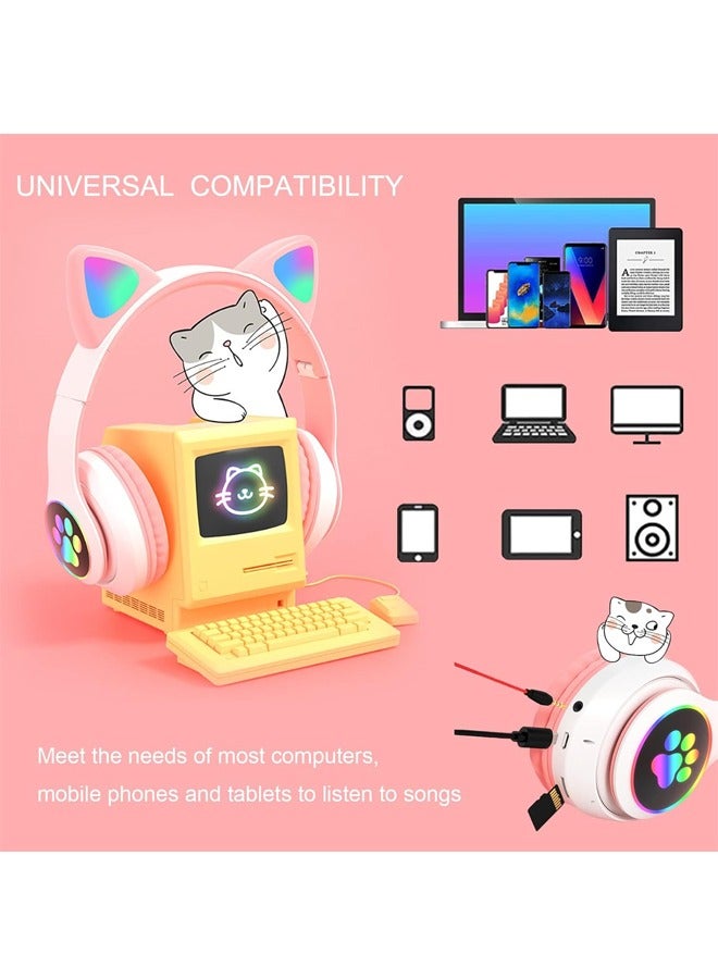 Cat Ear Wired/Wireless Bluetooth Headphones with Microphone for Kids Light Up Bluetooth Foldable Headphones for Fun and Safe Listening Pink - Image 4