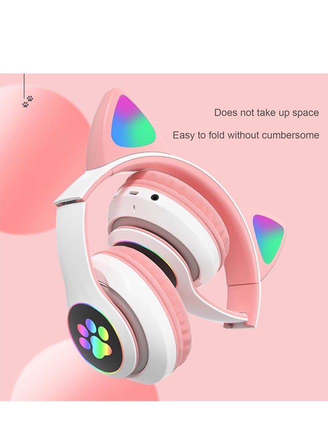 Cat Ear Wired/Wireless Bluetooth Headphones with Microphone for Kids Light Up Bluetooth Foldable Headphones for Fun and Safe Listening Pink - Image 2