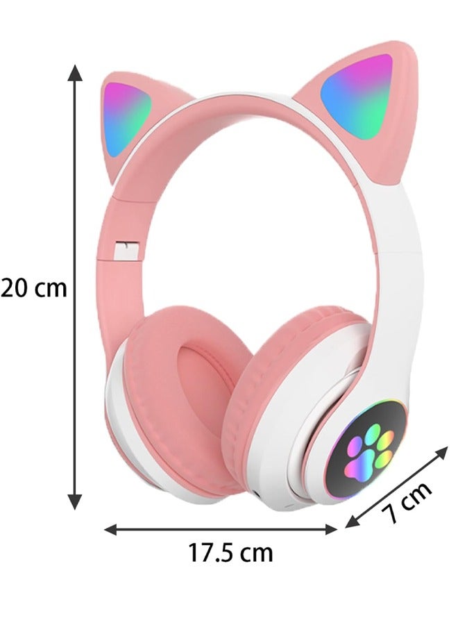 Cat Ear Wired/Wireless Bluetooth Headphones with Microphone for Kids Light Up Bluetooth Foldable Headphones for Fun and Safe Listening Pink - Image 5