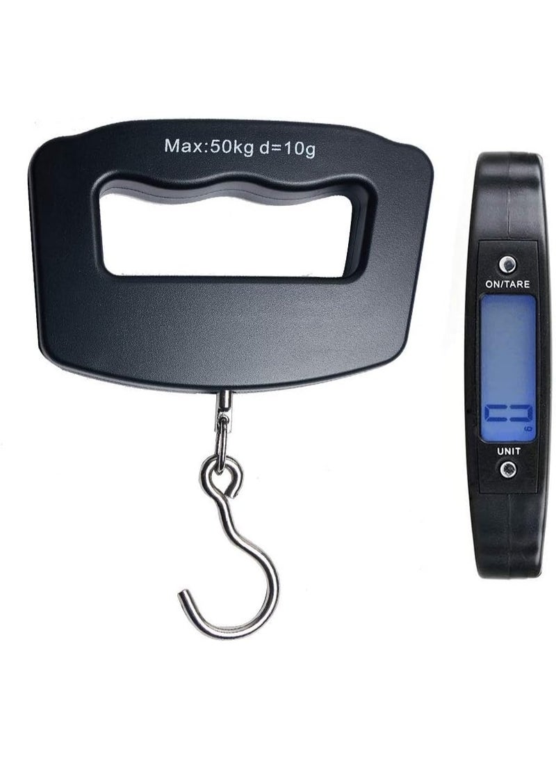 Portable digital scale for weighing bags and luggage - up to 50 kg / 110 lbs. Illuminated LCD screen for easy weight reading in any lighting conditions. High accuracy for measuring luggage, bags, and even fish precisely and quickly. - Image 1