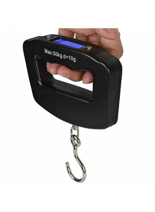 Portable digital scale for weighing bags and luggage - up to 50 kg / 110 lbs. Illuminated LCD screen for easy weight reading in any lighting conditions. High accuracy for measuring luggage, bags, and even fish precisely and quickly. - Image 3