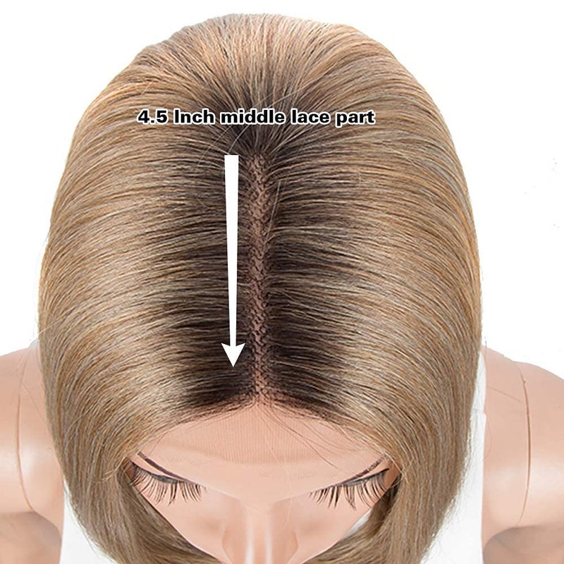 NOBLE Honey Blonde Lace Front Bob Wigs for Women T Part HD Lace Front Wigs with Brown Roots Synthetic Long Bob Wigs for Party and Daily Use (Ombre Brown Blonde with Dark Root Color) - Image 5