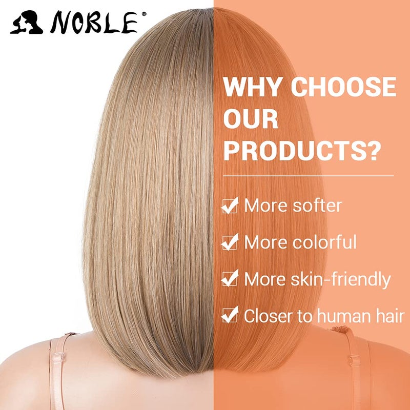 NOBLE Honey Blonde Lace Front Bob Wigs for Women T Part HD Lace Front Wigs with Brown Roots Synthetic Long Bob Wigs for Party and Daily Use (Ombre Brown Blonde with Dark Root Color) - Image 4
