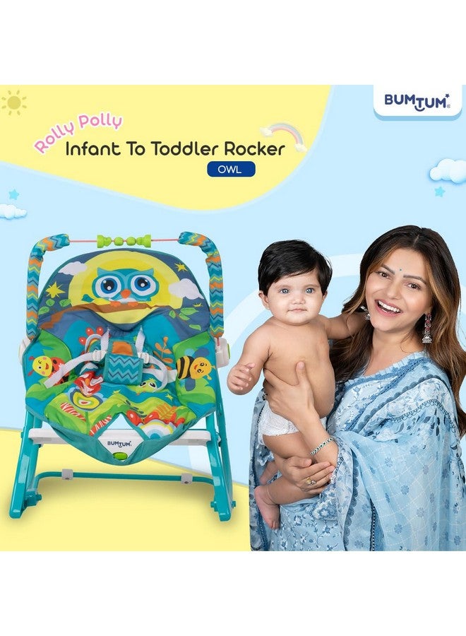 بومتوم كرسي هزاز للأطفال مع كرسي هزاز، متعدد الأوضاع، مع موسيقى مهدئة، واهتزازات، وحزام أمان، لعبة موسيقية - أزرق - Image 2