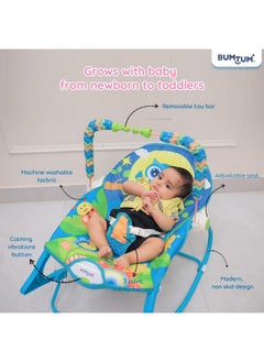 Bumtum BUMTUM Baby Rocker with Bouncer Swing, Multi-Position Reclining, with Calming Music, Vibrations, Safety Harness Musical Toy- Blue  - Image 5