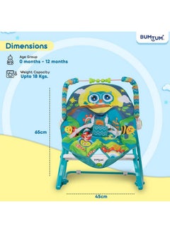 Bumtum BUMTUM Baby Rocker with Bouncer Swing, Multi-Position Reclining, with Calming Music, Vibrations, Safety Harness Musical Toy- Blue  - Image 4