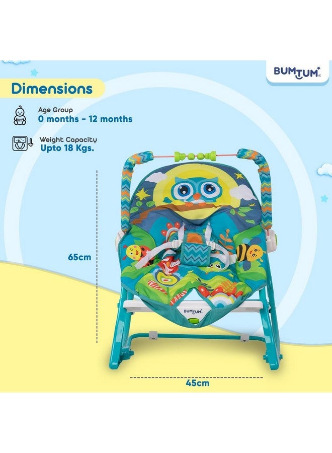 بومتوم كرسي هزاز للأطفال مع كرسي هزاز، متعدد الأوضاع، مع موسيقى مهدئة، واهتزازات، وحزام أمان، لعبة موسيقية - أزرق - Image 4
