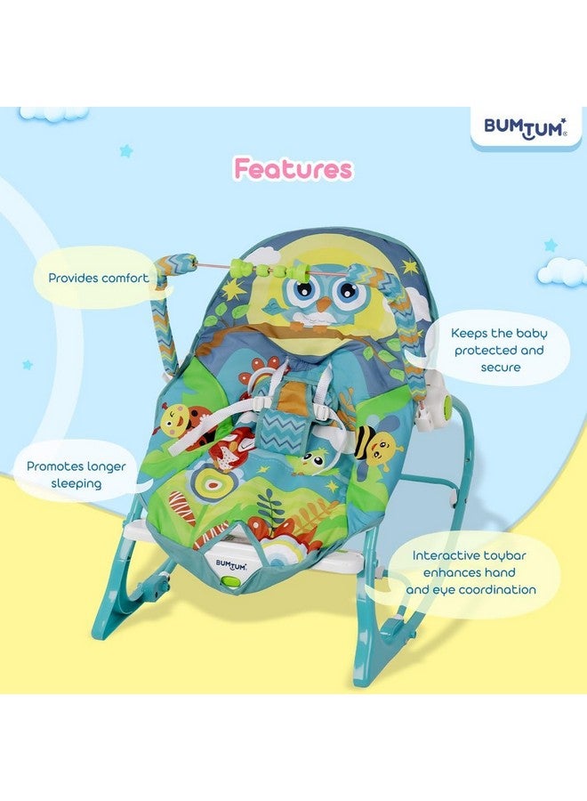 بومتوم كرسي هزاز للأطفال مع كرسي هزاز، متعدد الأوضاع، مع موسيقى مهدئة، واهتزازات، وحزام أمان، لعبة موسيقية - أزرق - Image 3