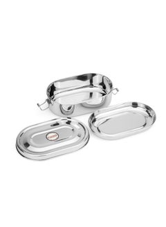 Expresso Expresso Steel Tiffin Box for Office | Stainless Steel Lunch Box, 600 ML with Inner Plate | Traditional Design Glossy Finish Steel Box in Silver  - Image 2