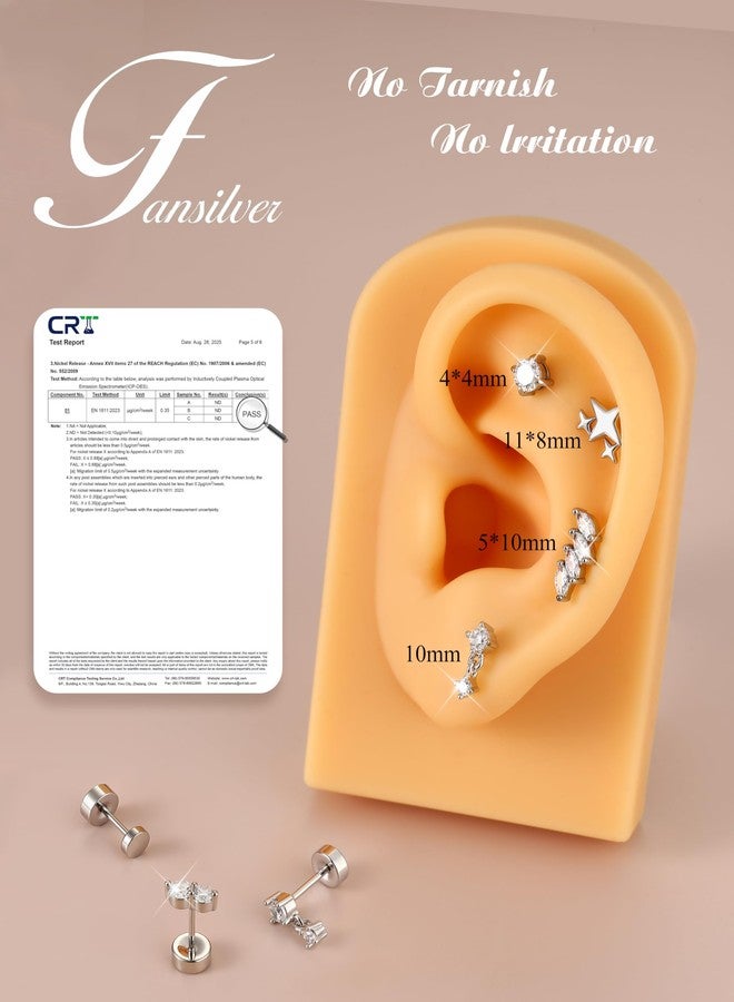 Fansilver 6 Pairs Hypoallergenic Flat Back Earrings 14K Gold Plated Stud Earrings for Women Trendy Small Cartilage Earring Stacks CZ Surgical Steel Earring Set Helix Conch Tragus Piercing Jewelry - Image 4