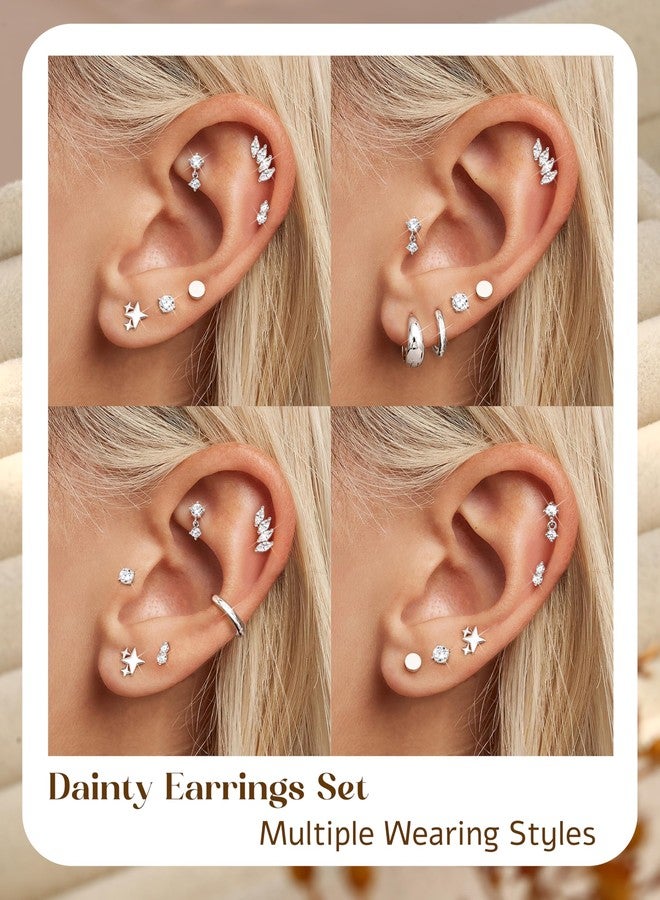 Fansilver 6 Pairs Hypoallergenic Flat Back Earrings 14K Gold Plated Stud Earrings for Women Trendy Small Cartilage Earring Stacks CZ Surgical Steel Earring Set Helix Conch Tragus Piercing Jewelry - Image 5