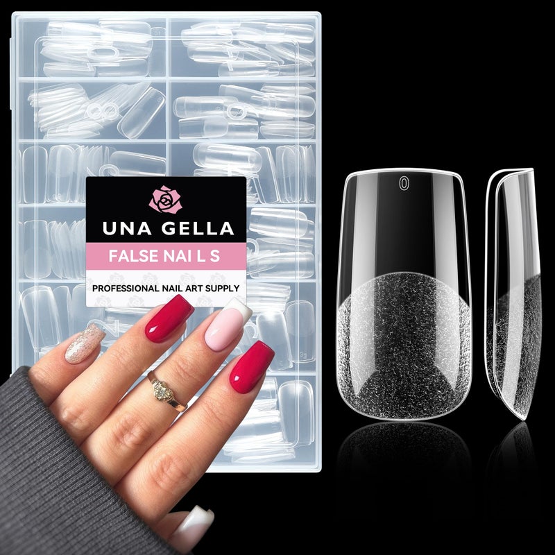 UNA GELLA Medium Square Fake Nails 216pcs Square Press on Nails Preshape Clear Nails Tips for Full Cover Acrylic French False Nails For Nail Extension Home DIY Nail Salon 12 Sizes False Tips