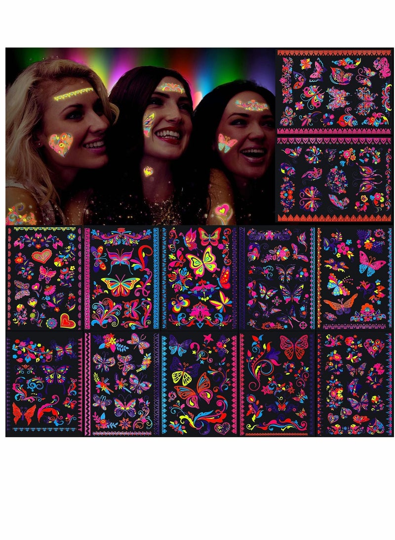 SYOSI Butterfly Tattoos, UV neon Temporary Tattoos, for Girl, Blacklight Tattoos temporary rave festival decorations Fluorescence Fake Tattoos Stickers, for Children Girls Birthday Dance 160pcs - Image 1