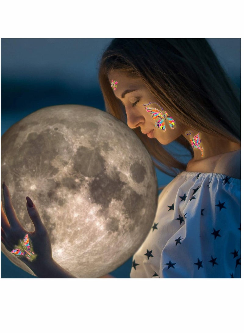 SYOSI Butterfly Tattoos, UV neon Temporary Tattoos, for Girl, Blacklight Tattoos temporary rave festival decorations Fluorescence Fake Tattoos Stickers, for Children Girls Birthday Dance 160pcs - Image 2