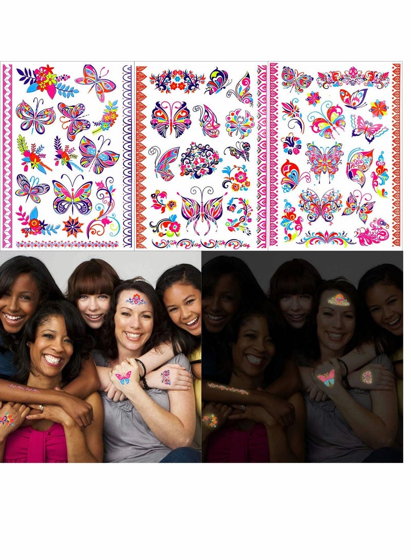 SYOSI Butterfly Tattoos, UV neon Temporary Tattoos, for Girl, Blacklight Tattoos temporary rave festival decorations Fluorescence Fake Tattoos Stickers, for Children Girls Birthday Dance 160pcs - Image 4