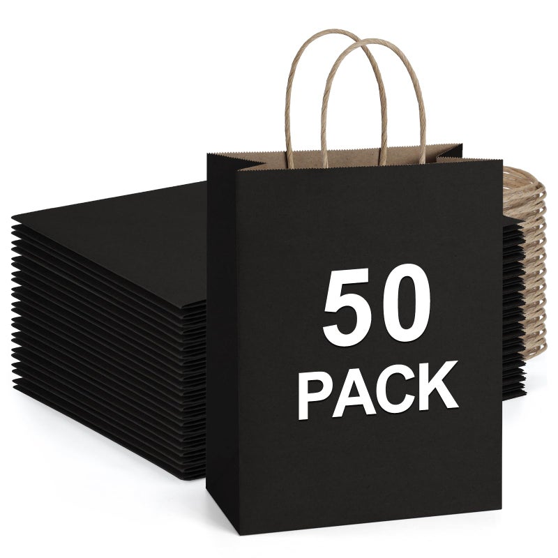 BagDream 50Pcs Gift Bags 8x425x105 Inches Kraft Paper Gift Bags with Handles Bulk for Shopping Wedding Party Favor Merchandise Retail Black Paper Sacks