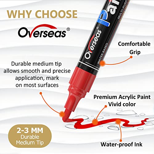 Overseas White & Black Paint Pens Paint Markers - Permanent Acrylic Markers 2 Pack, Water Based, Quick Dry, Waterproof Marker Pen for Rock, Wood, Plastic, Metal, Canvas, Glass, Mugs. Medium Tip - Image 2
