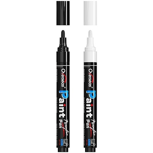 Overseas White & Black Paint Pens Paint Markers - Permanent Acrylic Markers 2 Pack, Water Based, Quick Dry, Waterproof Marker Pen for Rock, Wood, Plastic, Metal, Canvas, Glass, Mugs. Medium Tip - Image 1