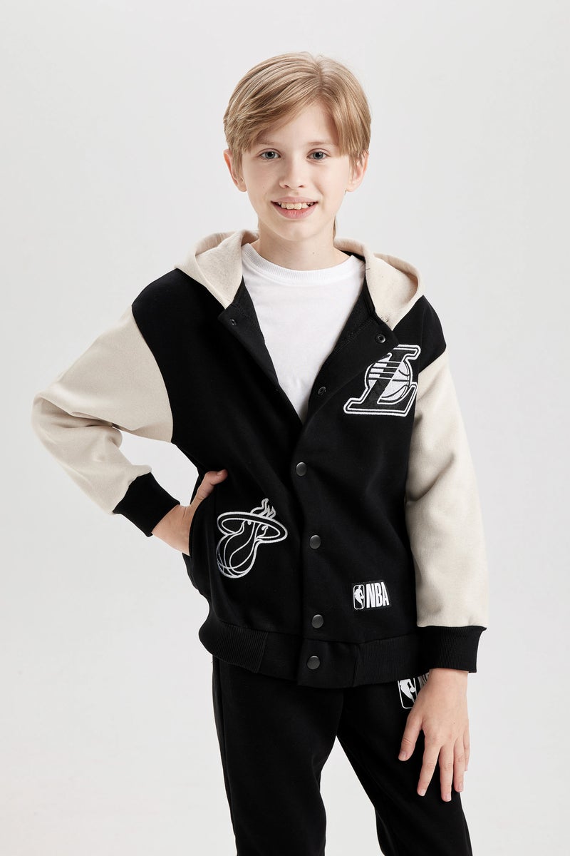 DeFacto Boy NBA Current Teams Hooded Snap Light Bomber Jacket  - Image 1