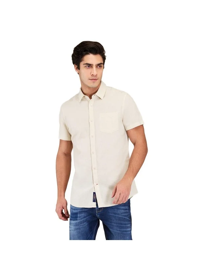 بيينغ هيومان Mens Beige Collared Short Sleeve Shirt