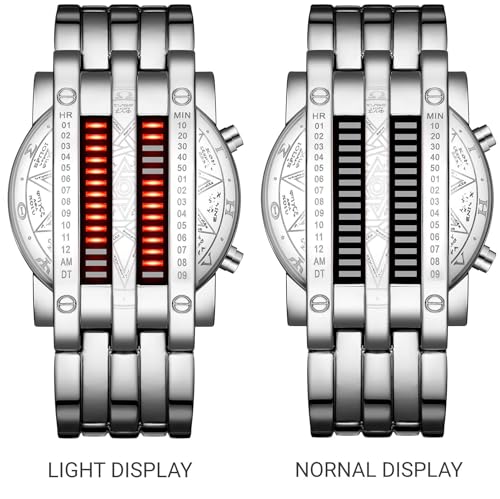 MASTOP Mens Creative Binary Digital Watches Unique Matrix LED Watch Futuristic Cool Stainless Steel Wrist Watch U Black Blue - Image 3