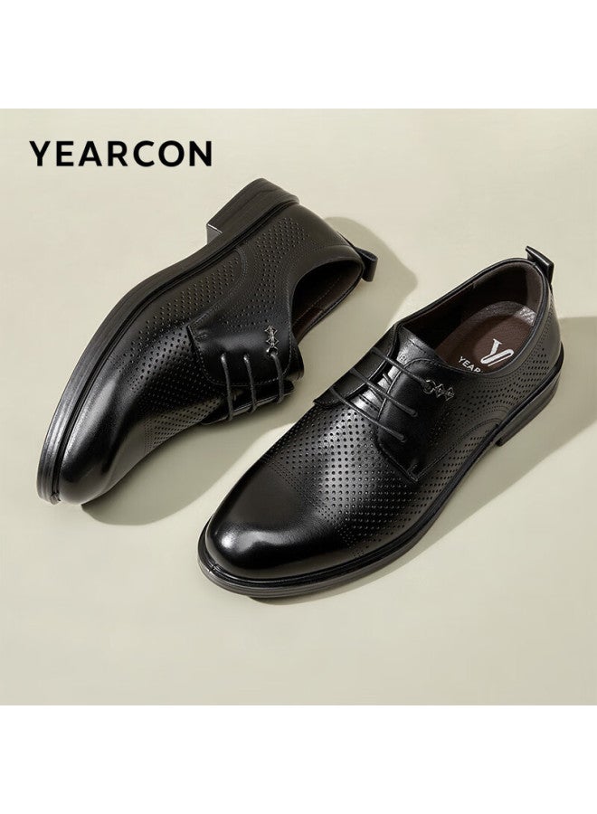 YEARCON Yierkang Men's Business Formal Shoes Men's Business Leather Shoes Fashion Punching Wedding Shoes 53449w Black 41 - Image 1