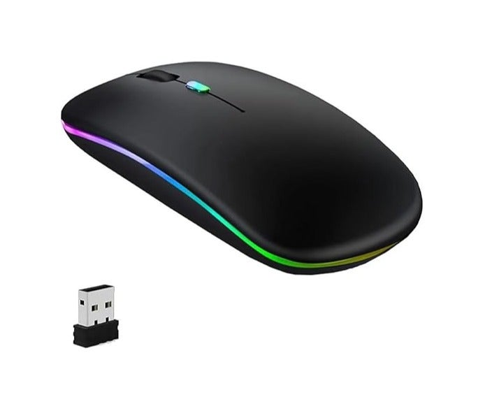 Mouse W10 Dual model Mouse Wireless and Bluetooth RGB Silent Click Matte texture Slim and Ergonomic Design for MacBook Pro, Air, Laptop, PC, iPad Pro, Computer, Smart Al Charging USB-C, Black - Image 1