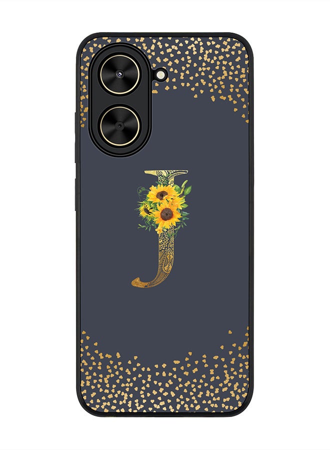 Stylizedd For Xiaomi Poco C71 / Redmi A5 4G Case,Slim fit Camera Protection, Shockproof Thin Phone cover  - Custom Floral Monogram - J  (Grey )
