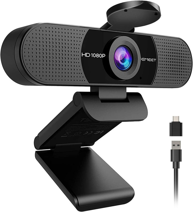 إي ميت كاميرا ويب بدقة 1080P مع ميكروفون، C960، ميكروفونان، زاوية رؤية 90 درجة، USB Type-A ومحول A-to-C، كاميرا كمبيوتر للتوصيل والتشغيل للمكالمات عبر الإنترنت، دعم Zoom/Teams/Facetime، دعم كاميرا Switch 2، إصدار 2025 - Image 1