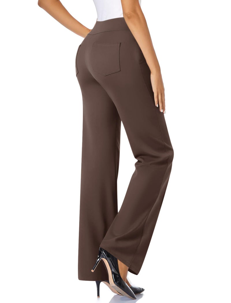 FireSwan Womens Dress Pants Stretchy Wide Leg Work Pants Business Casual Trousers Pull On Office Slacks with 4 Pockets Brown - Image 2