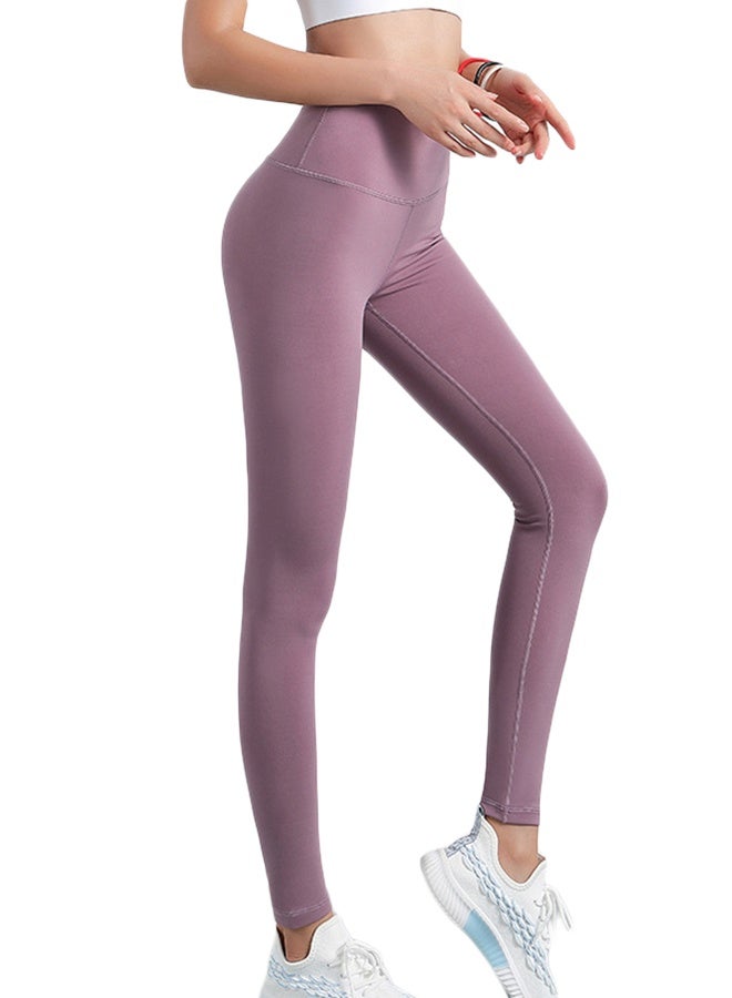 Solid Pattern High-Waist Sports Leggings Purple  - Image 3
