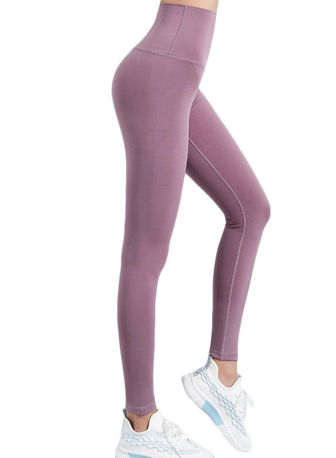 Solid Pattern High-Waist Sports Leggings Purple  - Image 4