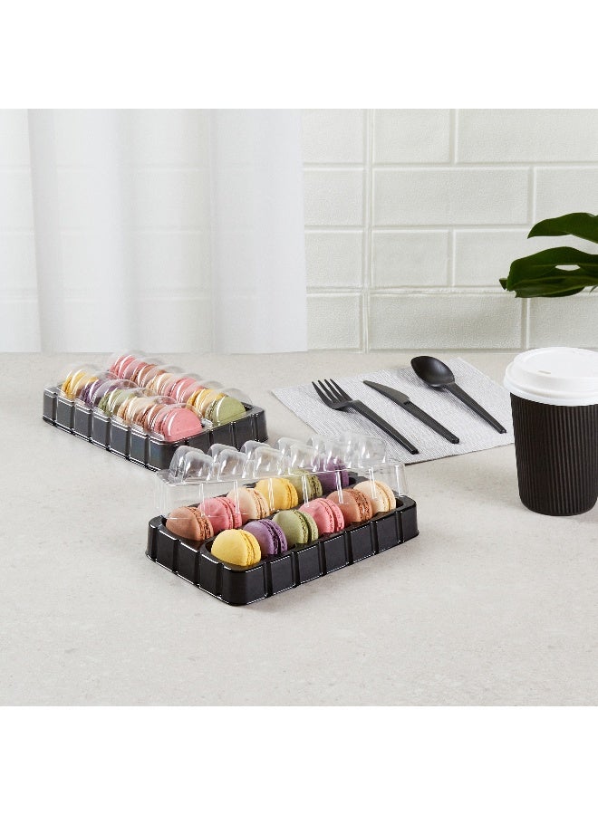 Restaurantware 11 x 4.5 Inch Macaron Containers, 100 Shockproof Macaron Boxes - Fits 12 Macarons, With Clear Lids, Black Plastic Macaron Packaging, Use At Bakeries or Parties, For Gifting Macarons  - Image 3