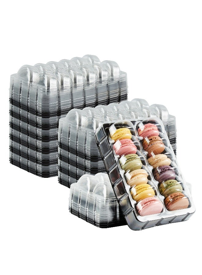 Restaurantware 11 x 4.5 Inch Macaron Containers, 100 Shockproof Macaron Boxes - Fits 12 Macarons, With Clear Lids, Black Plastic Macaron Packaging, Use At Bakeries or Parties, For Gifting Macarons  - Image 2