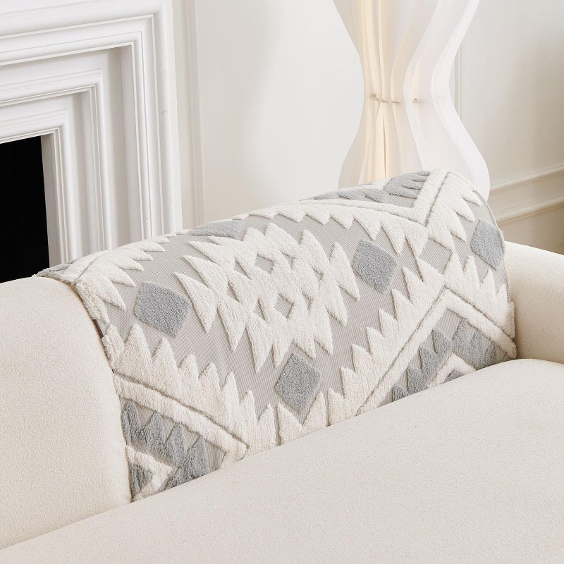 XSlive Boho Plush Couch Covers for Sofa Washable, Fuzzy Soft Couch Cover for Sectional Sofa, Non Slip Jacquard Sofa Cover Furniture Protector for Kids, Pets (Light Grey,28"x28") - Image 4