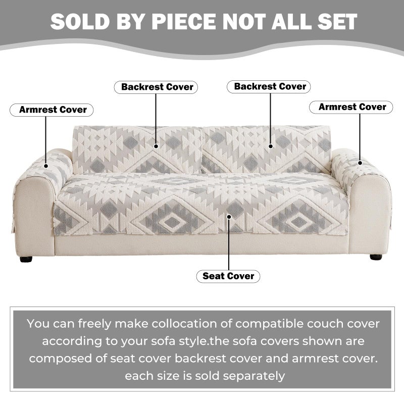 XSlive Boho Plush Couch Covers for Sofa Washable, Fuzzy Soft Couch Cover for Sectional Sofa, Non Slip Jacquard Sofa Cover Furniture Protector for Kids, Pets (Light Grey,28"x28") - Image 2