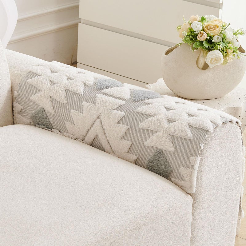 XSlive Boho Plush Couch Covers for Sofa Washable, Fuzzy Soft Couch Cover for Sectional Sofa, Non Slip Jacquard Sofa Cover Furniture Protector for Kids, Pets (Light Grey,28"x28") - Image 3