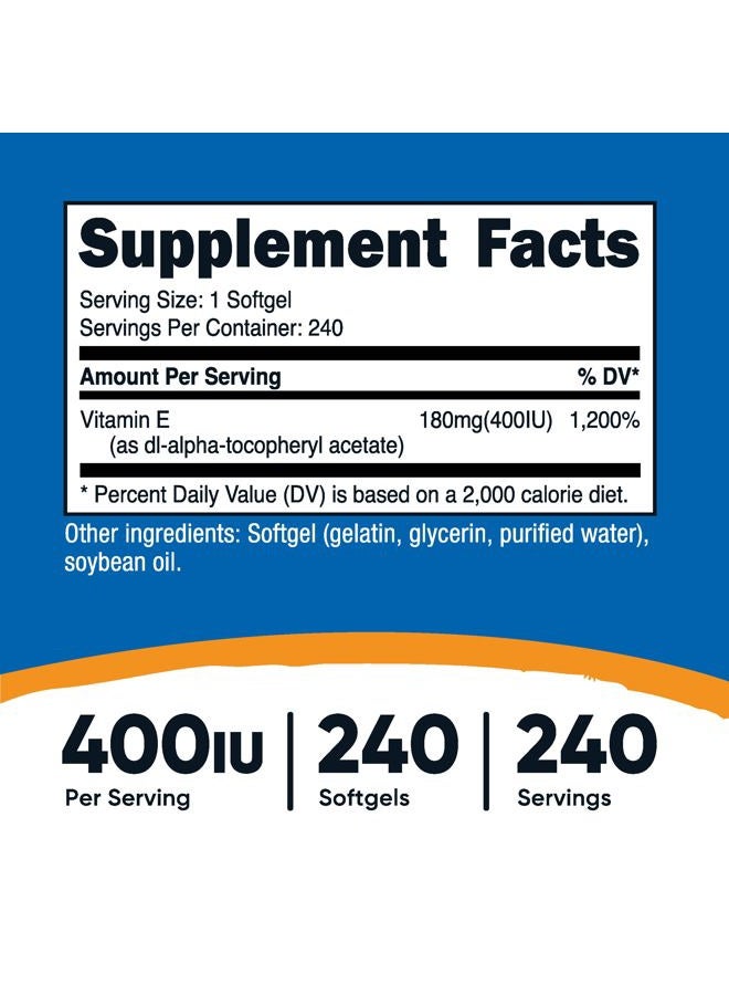 Nutricost Vitamin E 400 IU, 240 Softgel Capsules - Gluten Free, Non-GMO  - Image 2
