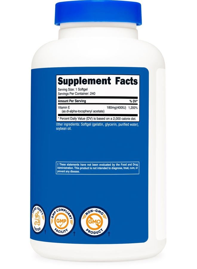 Nutricost Vitamin E 400 IU, 240 Softgel Capsules - Gluten Free, Non-GMO  - Image 5