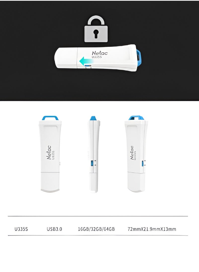 Netac - 128GB USB Flash Drive, 3.0 USB Memory Stick Thumb Drive Jump Drive, Portable Write Protected USB Flash Drive, Durable ABS Housing Body U Drive, (128GB) - Image 1
