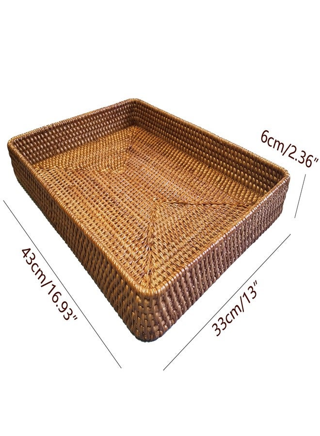 i-lan 17 Inch Coffee Brown Rectangle Rattan Ottoman Coffee Table Serving Tray Without Handles,Natural Wicker Rectangular Serving Platter with 2.4” Wall for Table Accessories,Kitchen,Dinning Room - Image 2