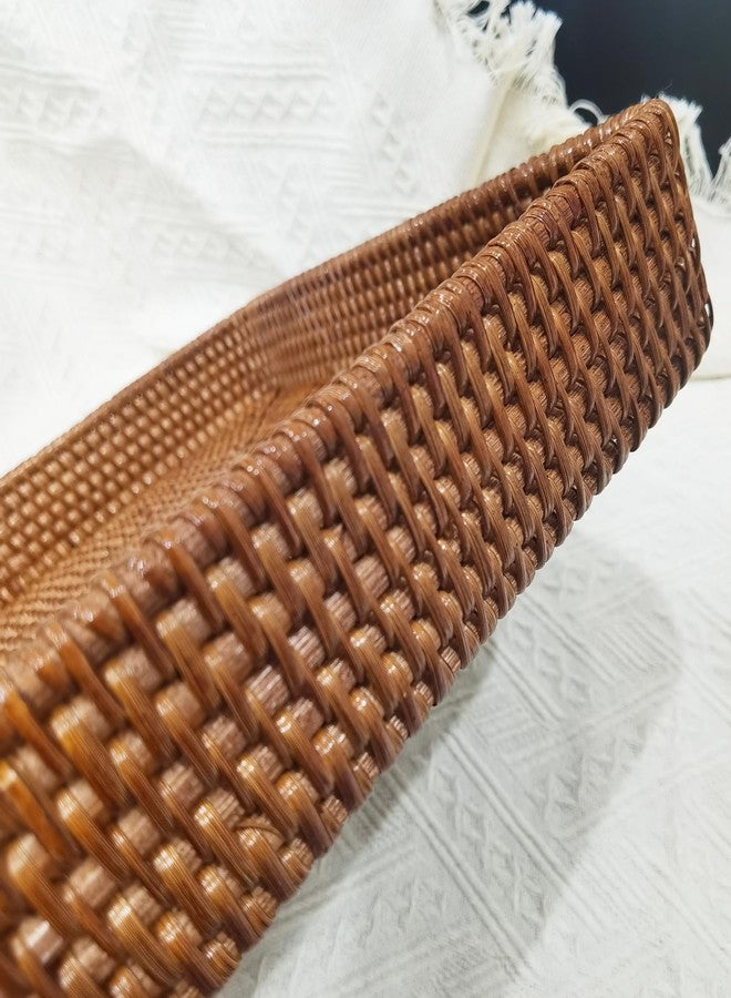 i-lan 17 Inch Coffee Brown Rectangle Rattan Ottoman Coffee Table Serving Tray Without Handles,Natural Wicker Rectangular Serving Platter with 2.4” Wall for Table Accessories,Kitchen,Dinning Room - Image 3