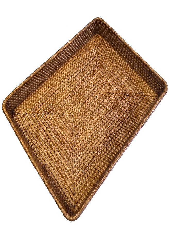 i-lan 17 Inch Coffee Brown Rectangle Rattan Ottoman Coffee Table Serving Tray Without Handles,Natural Wicker Rectangular Serving Platter with 2.4” Wall for Table Accessories,Kitchen,Dinning Room - Image 1